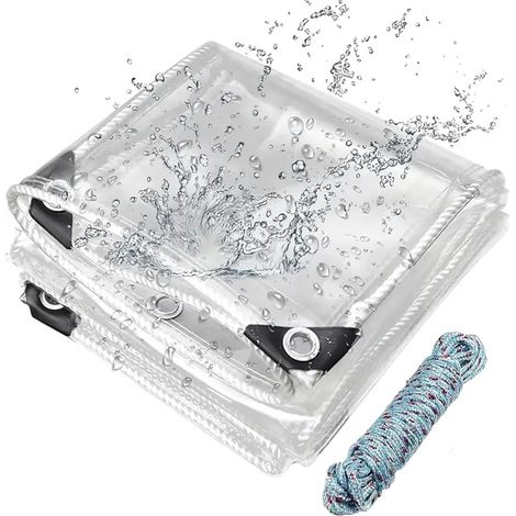 Bâche transparente imperméable et résistante de 2,5 m x 3 m, 14 mm d'épaisseur avec œillets et attache de câble - Bâche transparente pour terrasse, pavillon, poulailler, pergola de jardin, serre (1/5)