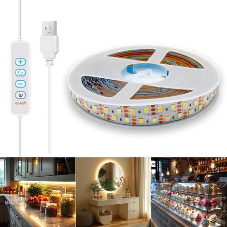 Bande LED USB dimmable de 2 m (6,5 pi) 3000 K - Bande lumineuse flexible et auto-adhésive 5 V pour imprimante 3D, armoire, miroir, téléviseur et éclairage domestique (1/5)