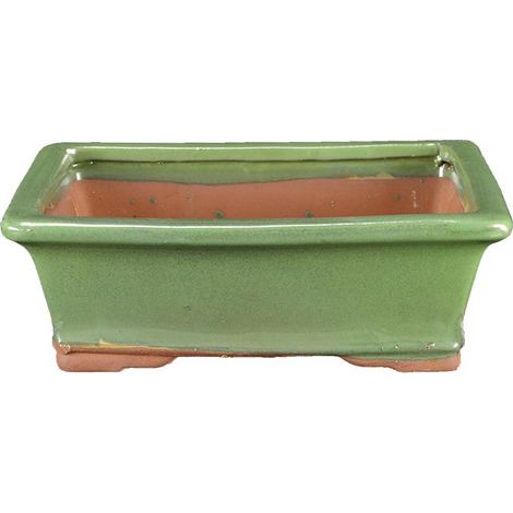 Vaso per bonsai rettangolare in gres smaltato verde 22x17x6,5 cm - GA1