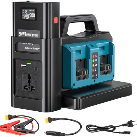 Onduleur sinusoïdal Pure 500W pour Batterie 18V (Pas de Batterie), convertit 18V CC vers 230V CA, avec Prise de Charge Voiture, pour Camping et urgences (4 Ports) (1/5)