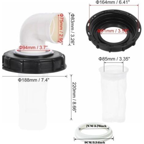 NALOOKAMIC 90° Couvercle de Réservoir IBC avec Filtre en Nylon Lavable pour Réservoir d'eau de Pluie IBC 1000 litres , Filtre À Couvercle IBC Accessoires de Réservoir IBC , Filtre à Eau de Pluie en Ny