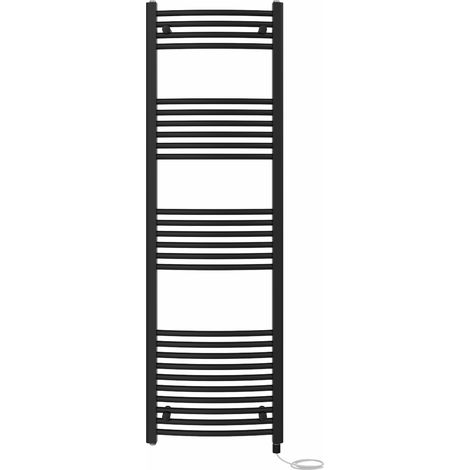 Bathroom Curved Prefilled Electric Heated Towel Rail Ladder Warmer Radiator 1600x500mm Black
