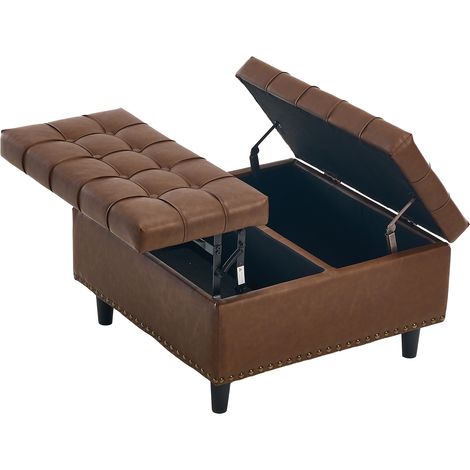 Grand banc de rangement carré, banc relevable avec espace de rangement, adapté au salon, à la chambre et au bureau, boîte de rangement rembourrée (PU marron) (1/5)