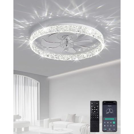 Ventilador de techo con luz y mando a distancia, 6 velocidades, silencioso, con luz regulable, ideal para dormitorio, salón y oficina (blanco, 50 cm). (1/5)