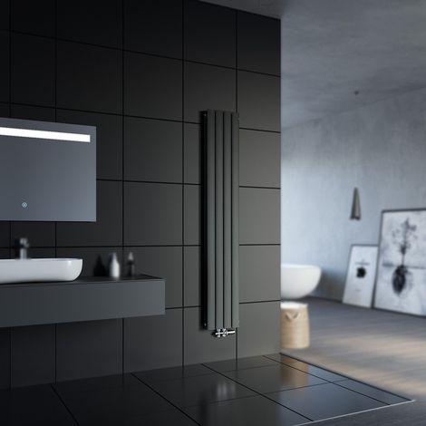 SONNI Paneelheizkörper Vertikal Flachheizkörper Anthrazit Doppellagig 1800x308mm Heizung Heizkörper mit Chrom Multiblock Hahnblock Heizkörper Thermostat (1/5)