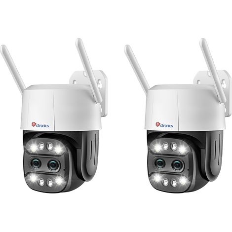 Lot de 2 PTZ Caméra Surveillance WiFi Ctronics avec 2 Objectif, Zoom Hybride 6X, Suivi Auto avec Zoom Auto, Détection Humaine, Vision Nocturne Couleur Blanc (1/5)