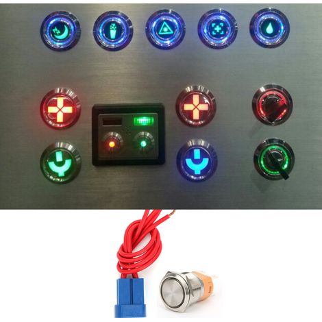 Interrupteur à bouton-poussoir 22 mm AC250V 20A, tête plate, en métal, avec douille à 4 broches et verrouillage automatique (1/5)