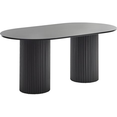 Mesa de comedor rústica ovalada 180 x 100 cm MDF tablero patas madera caucho negra Sheridan