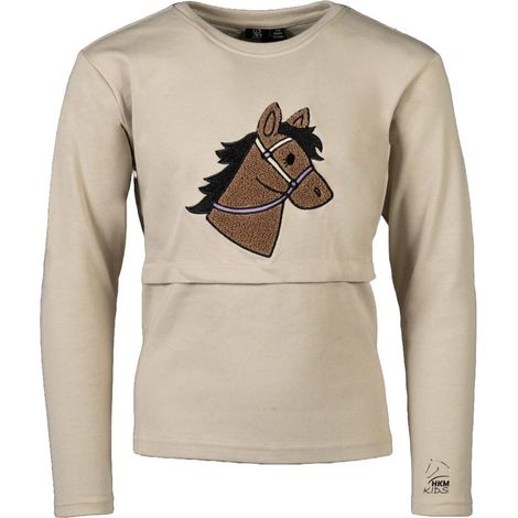 2/3 anni, beige: Maglia in cotone a manica lunga da equitazione per bambini con stampa cavallino modello Mia