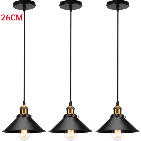 Lámpara Colgante, Vintage Industrial Lámpara de Techo Pendiente Ø26cm, Iluminación Metal Edison E27 Base para Dormitorio Cocina Comedor Cafe Negro 3 Piezas (1/5)