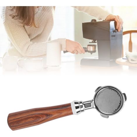 Portafiltro sin fondo de acero inoxidable de 51 mm con mango de madera y cesta de filtro, compatible con máquinas de café Donlim/Petrus/Maxims – pieza de repuesto (1/5)