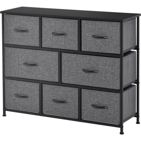 Commode 8 tiroirs tissu & métal gris foncé - Meuble rangement moderne pour chambre ou salon - Enfilade design (1/5)