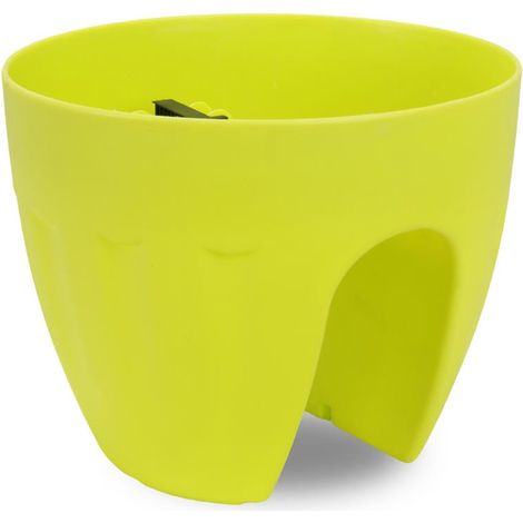 Vaso da fiori da appendere a una balaustra, resistente alle intemperie, di colore verde. (1/5)