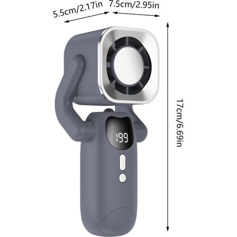Ventilatore Portatile Pieghevole 90° con Display LED e Batteria 4000mAh, Silenzioso in ABS Grigio – Design Moderno per Ufficio, Viaggio e Outdoor (1/4)