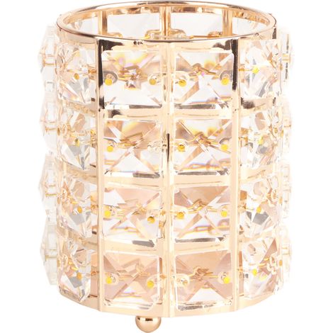 Kristall-Schreibtischorganizer für Stifte, Make-up-Pinsel und Besteck, eleganter goldener Stiftehalter (1/5)