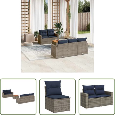 vidaXL Rattanmöbel - 6-tlg. Garten-Sofagarnitur mit Kissen Grau Poly Rattan (1/5)