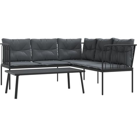 Maison Exclusive - Set Divano da Giardino con Cuscini Nero Acciaio e Textilene