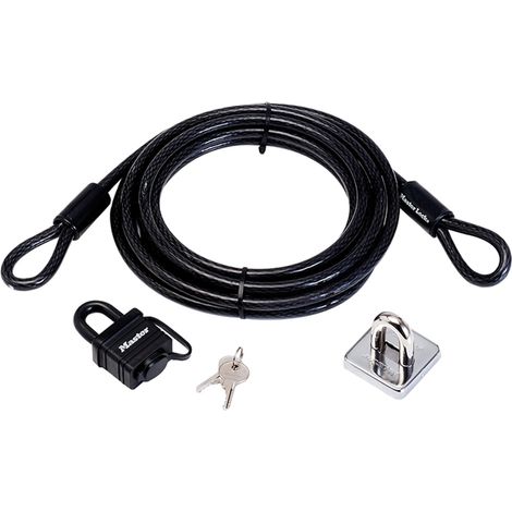 Master Lock 8271EURDAT Câble antivol à boucles avec Cadenas à Clé et Point d'Ancrage, 4,5 m