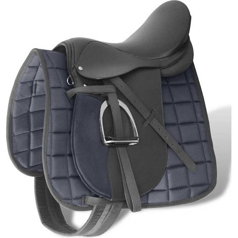 vidaXL Set de montura de caballo de 16" y cuero negro 14 cm, 5 en 1 (1/5)