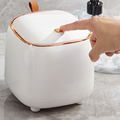 Poubelle de bureau de luxe à bouton-poussoir, idéale pour un usage domestique ou une table basse, avec couvercle, organiseur carré créatif à couvercle rabattable, poubelle blanche. (1/5)