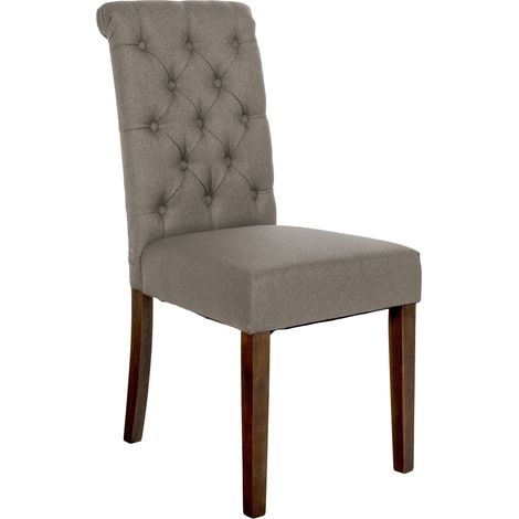 Sedia sala da pranzo x1 schienale imbottito in tessuto tortora, gambe in legno marrone 100002052