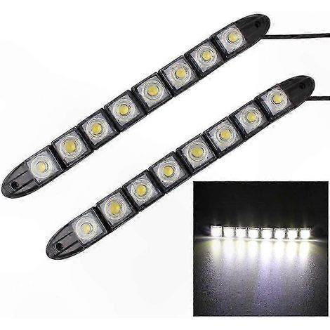 Pack 2x 4W 8 LED SMD 5050 Feux Diurnes Flexibles pour Auto, 12V DC, Éclairage de Jour (1/4)