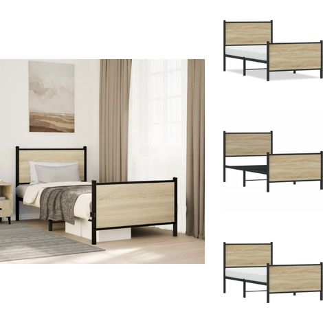 Metallbett ohne Matratze Sonoma-Eiche 90x200 cm - Metallbett - Doppelbett - Boxspringbetten - Bettenrahmen - Schlafraum (1/5)