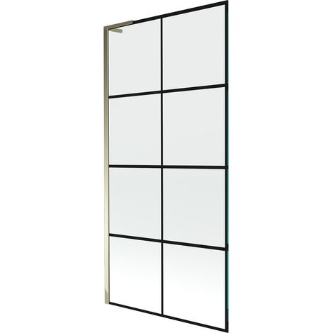 Mexen Next L pantalla de baño de 1 hoja 90 x 150 cm, cuadrícula negra, dorado - 895-090-000-03-77-50 (1/5)