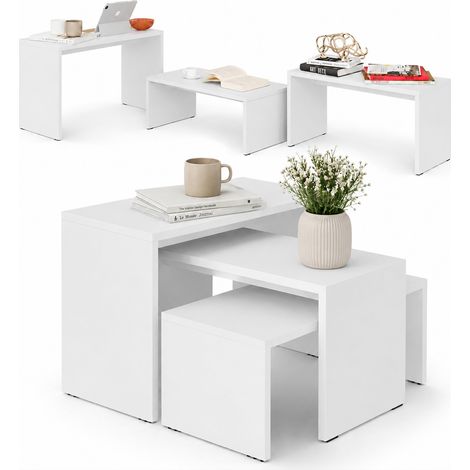 Tavolino Caffe Divano Salotto Rettangolare 3Pz Design Moderno Legno Bianco (1/5)