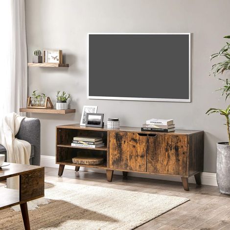 Vasagle – Meuble TV marron rustique 140 cm – Support télé pour TV jusqu'à 65 pouces – 2 portes avec rangements – Panneau d'aggloméré solide