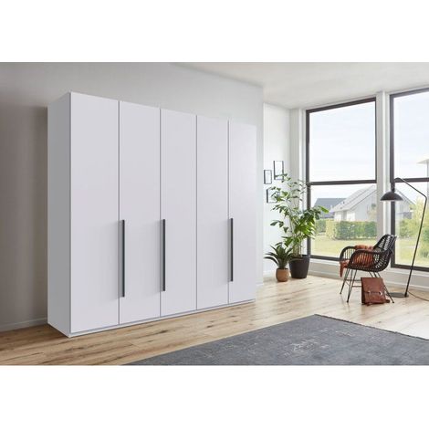 WIMEX LONDON Armoire penderie 5 portes battantes blanc 225 cm 3 tiroirs poignées graphite (1/5)