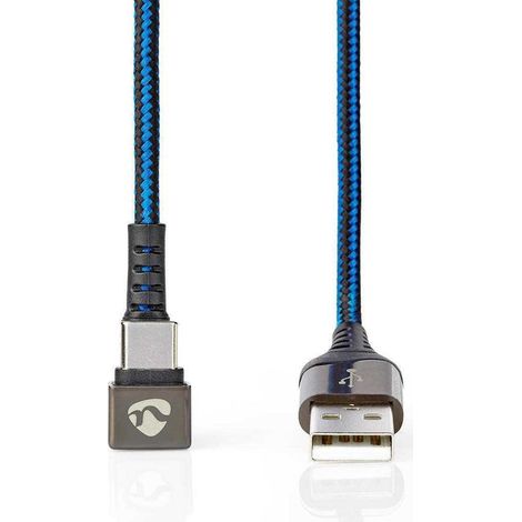 Cable usb usb 20 usb a macho usb c macho 480mbps chapado en oro 200 metros redondo trenzado nailon azul negro caja con ventana cubierta