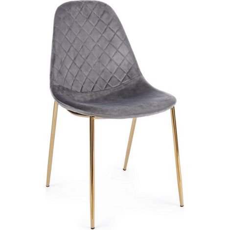 Sedia Terry con gambe in tubolare di acciaio con cromatura dorata, per arredo interno 48 x 55 x h 85 cm -Grigio Scuro / Confezione da 4 pezzi (1/5)