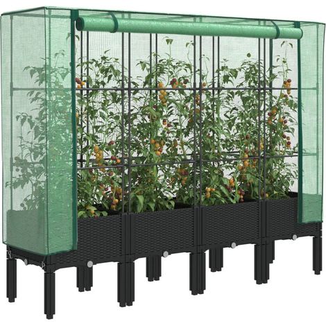 Hochbeet mit Gewächshaus-Aufsatz Rattan-Optik 160x40x140 cm
