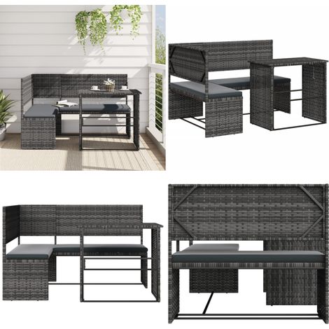 Gartensofa in L-Form mit Tisch und Kissen Grau Poly Rattan - Gartensofa - Outdoor Möbel - Lounge Set - Terrassenmöbel - Esszimmergarnitur - Home & Living (1/5)