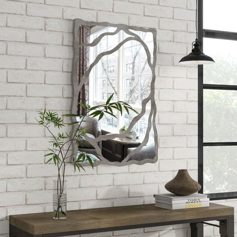 Miroir mural rectangulaire avec cadre en forme de branches, style naturel et rustique pour la décoration intérieure (1/5)