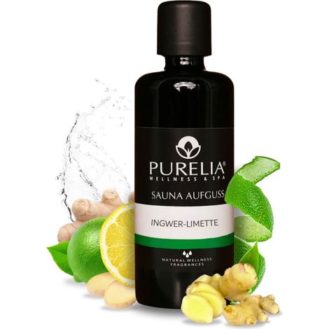 PURELIA Saunaaufguss Konzentrat Ingwer-Limette 100 ml natürlicher Sauna-aufguss (1/5)