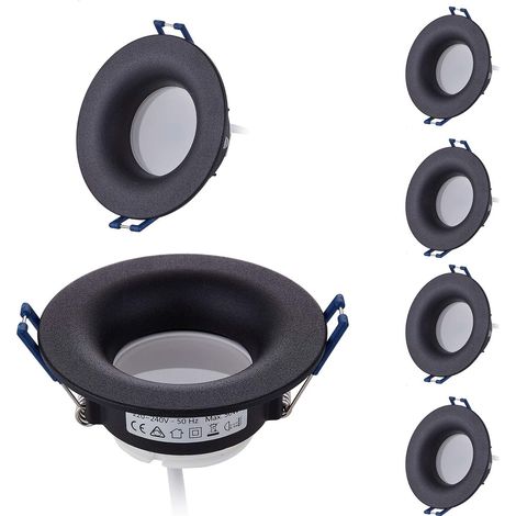 Juego de 6 Focos LED Empotrables Completos Redondo Negro con Bombillas GU10 Módulo Blanco Cálido 3000K 5W 430lm eqv. 50W IP20 Regulable, Foco empotrable Ø 68mm [Clase energética F] (1/5)