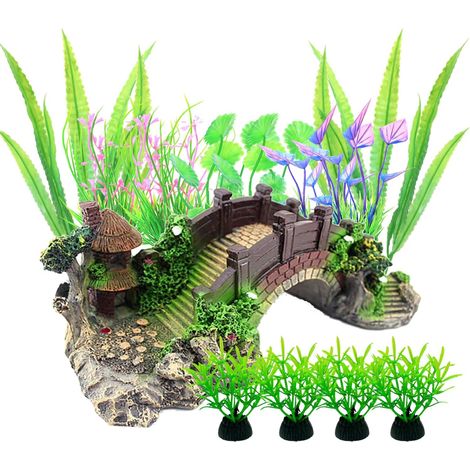 Aquarium Decoration Plantes, 13 Pièces Plantes d'aquarium artificielles Plastique Décoration et Paysager Ornement Pont de Résine pour Fish Tank Aquarium Décoration