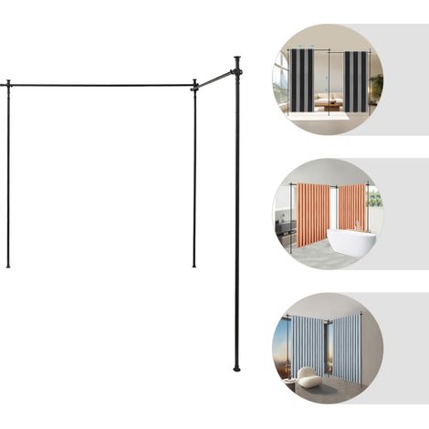 Support pour double rideau de séparation - Tringle à rideaux extensible de 48 à 120 pouces pour séparer les pièces, support vertical autoportant sans dommage, noir (1/5)