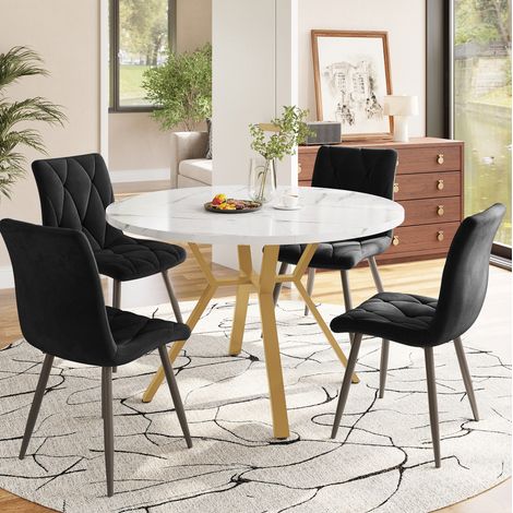 Esstisch-Set 5-teilig rund mit 4 Samtstühlen MDF OKMYHOME (1/5)