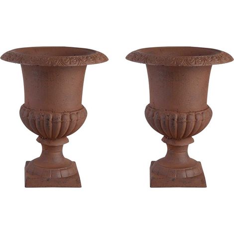 Esschert Design – Vase Médicis en fonte – Lot de 2 – Dimensions 42,3 cm hauteur x 31,5 cm diamètre – Avec trou de drainage pour entretien facile (1/4)