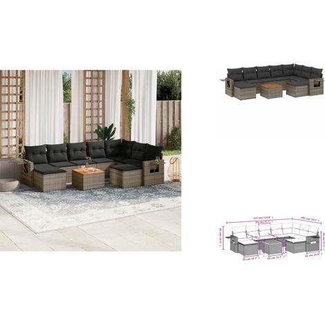 10-tlg. Garten-Sofagarnitur mit Kissen Grau Poly Rattan - Gartenmöbel Set - PE-Rattan Möbel - Outdoor Lounge - Esszimmergarnitur - Balkonmöbel (1/3)