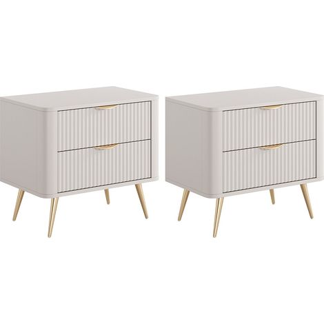 Lot de 2 tables de chevet - 2 tiroirs - Beige et doré - ELONARIA de Pascal Morabito (1/4)
