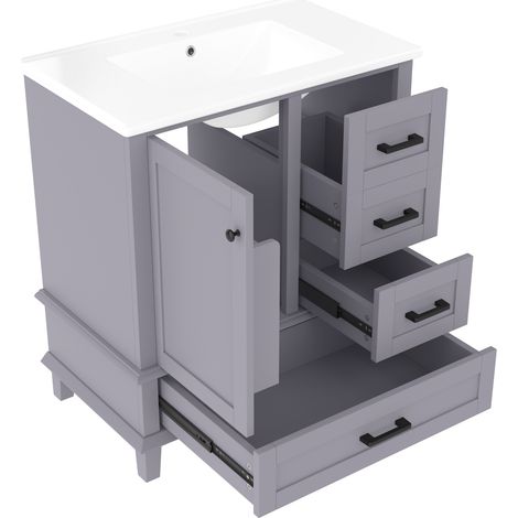 Mobile bagno da terra con lavabo ceramico integrato 76x46x83,5 cm MDF e legno grigio HOMVRA (1/5)