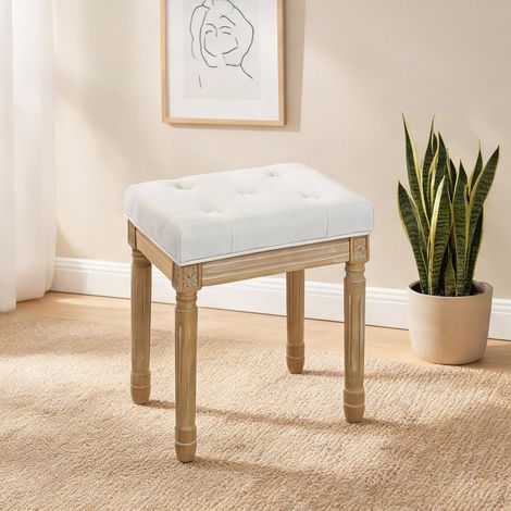 Pouf beige en polyester Gummiholz 42 x 32 x 46,5 cm (1/5)