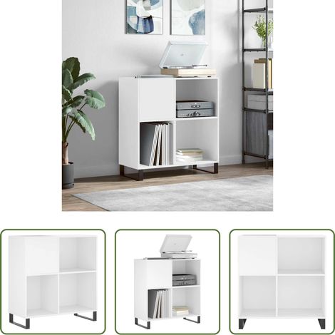 Rangement vinyle - Armoire à disques blanc 84,5x38x89 cm bois d'ingénierie (1/5)