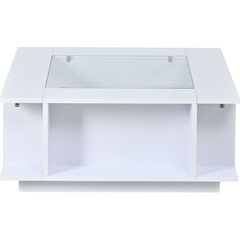 Tavolino da caffè quadrato 70x70x30 cm bianco con piano in vetro e finitura lucida (1/5)
