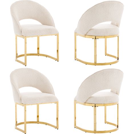 Set di 4 sedie da pranzo in bouclé beige con gambe in metallo dorato 59x56x80 cm MODENUIT (1/5)