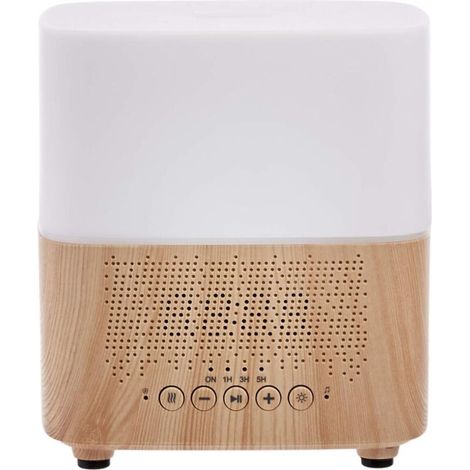 Diffusore di aromi a ultrasuoni per oli essenziali con classico design effetto legno, dotato di altoparlante Bluetooth e sveglia - Crezuo